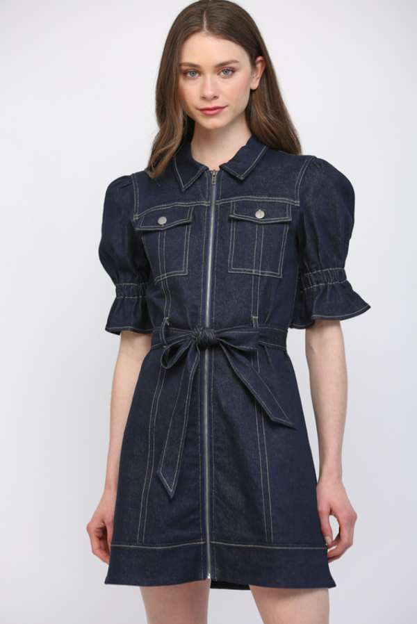 Zip Front Denim Dress