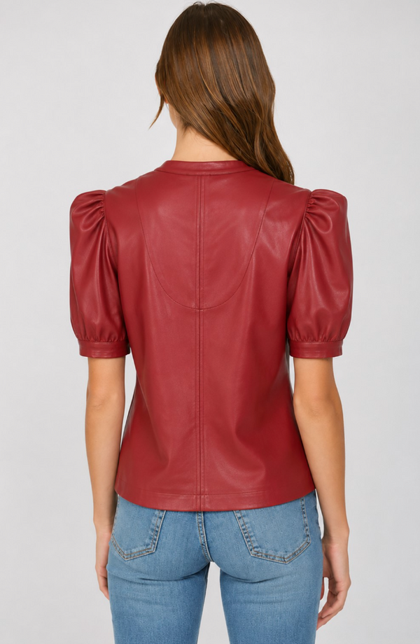 Split Neck Faux Leather Top