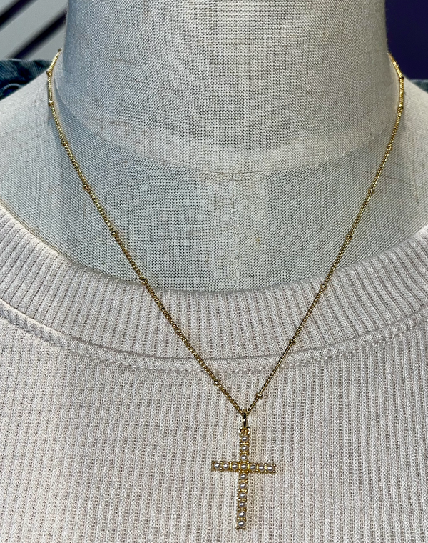 Pearl Cross Necklace on Dainty