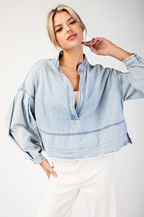 Denim V-Neck Top