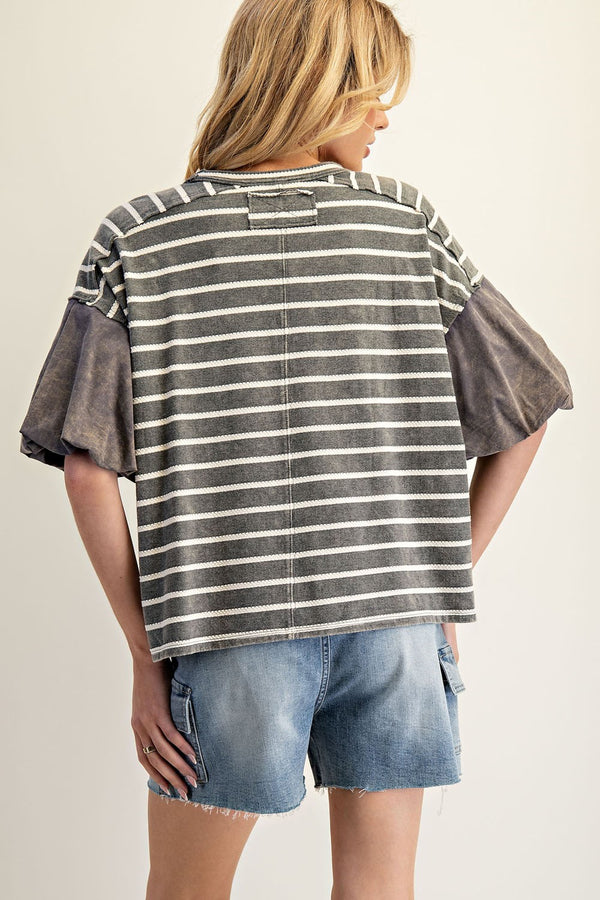 Striped Puff Sleeve Top