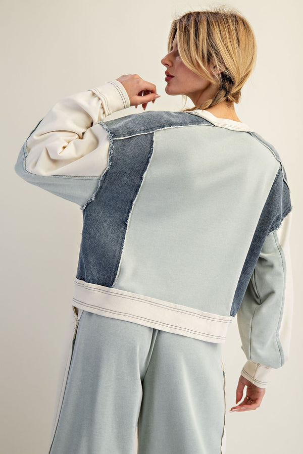 Frayed Color Block Pullover