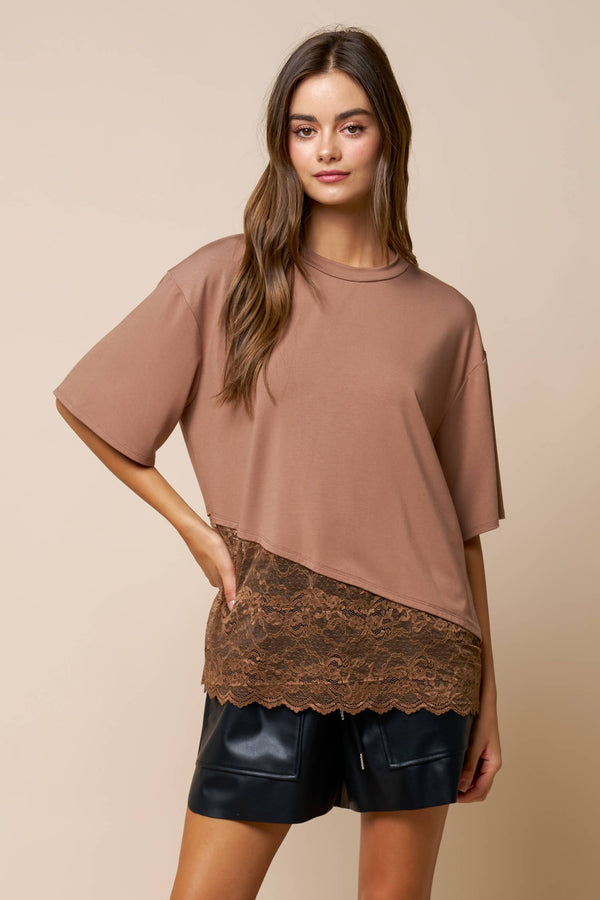 Loose Fit Lace Hem Top