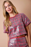 Plaid Sequin Top