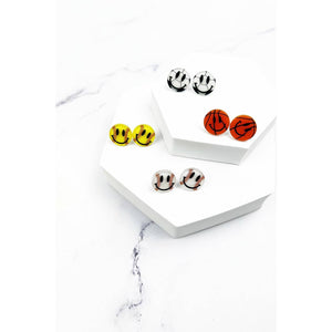 ROUND SMILEY SPORTS BALL EARRING