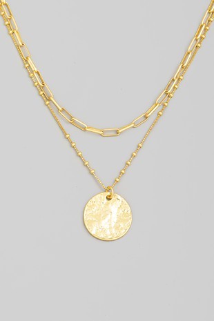 Metallic Coin Pendant Layered Necklace